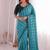 Stunning turquoise viscose rangoli silk saree with black embroidery and mirror work