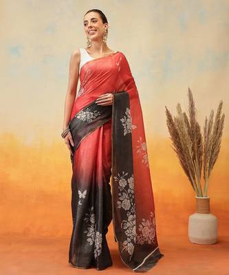 Black printed tissue traditional saree with blouse piece 2