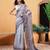 Grey printed cotton blend ethnic saree with blouse piece