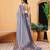 Grey printed cotton blend ethnic saree with blouse piece