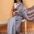Grey printed cotton blend ethnic saree with blouse piece