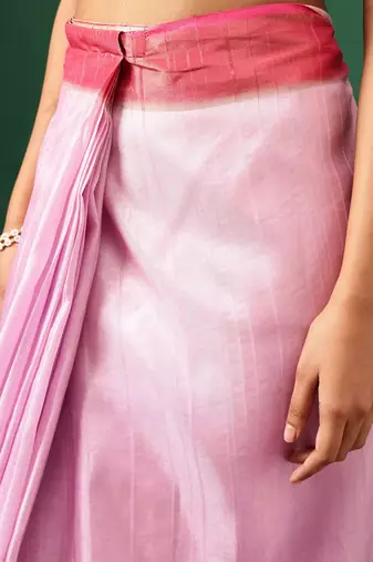 Pink printed art silk ethnic saree with blouse piece