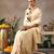 Cream woven silk blend ethnic saree with blouse piece