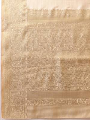 Cream woven silk blend ethnic saree with blouse piece 5