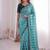 Stunning turquoise viscose rangoli silk saree with black embroidery and mirror work