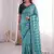 Stunning turquoise viscose rangoli silk saree with black embroidery and mirror work