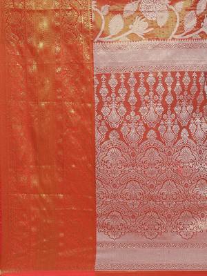 Red woven tissue party wear saree with blouse piece 4