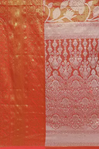Red woven tissue party wear saree with blouse piece