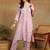Women mauve ethnic motifs embroidered cotton front slit chikankari kurta with trousers