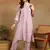 Women mauve ethnic motifs embroidered cotton front slit chikankari kurta with trousers