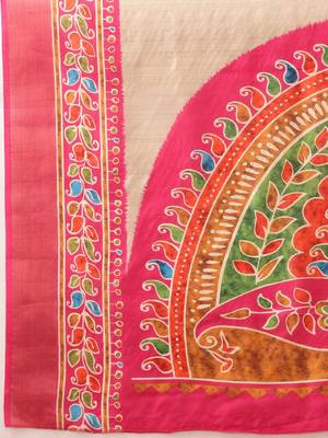 Beige plain silk blend ethnic saree with blouse piece 5