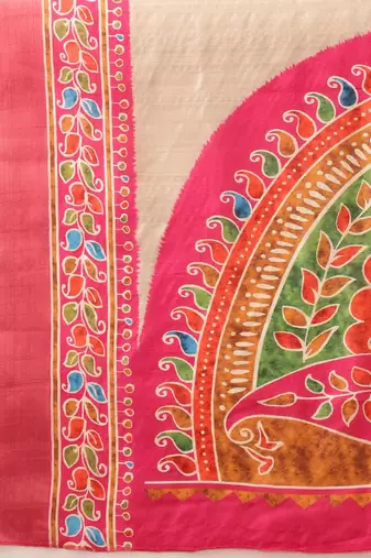 Beige plain silk blend ethnic saree with blouse piece