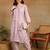 Women mauve ethnic motifs embroidered cotton front slit chikankari kurta with trousers
