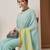 Teal plain cotton blend festive saree with blouse piece