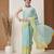 Teal plain cotton blend festive saree with blouse piece