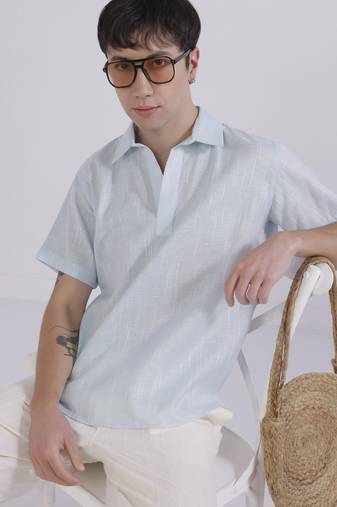 Blue linen collared shirt