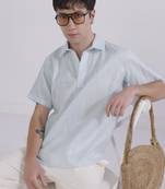 Blue linen collared shirt