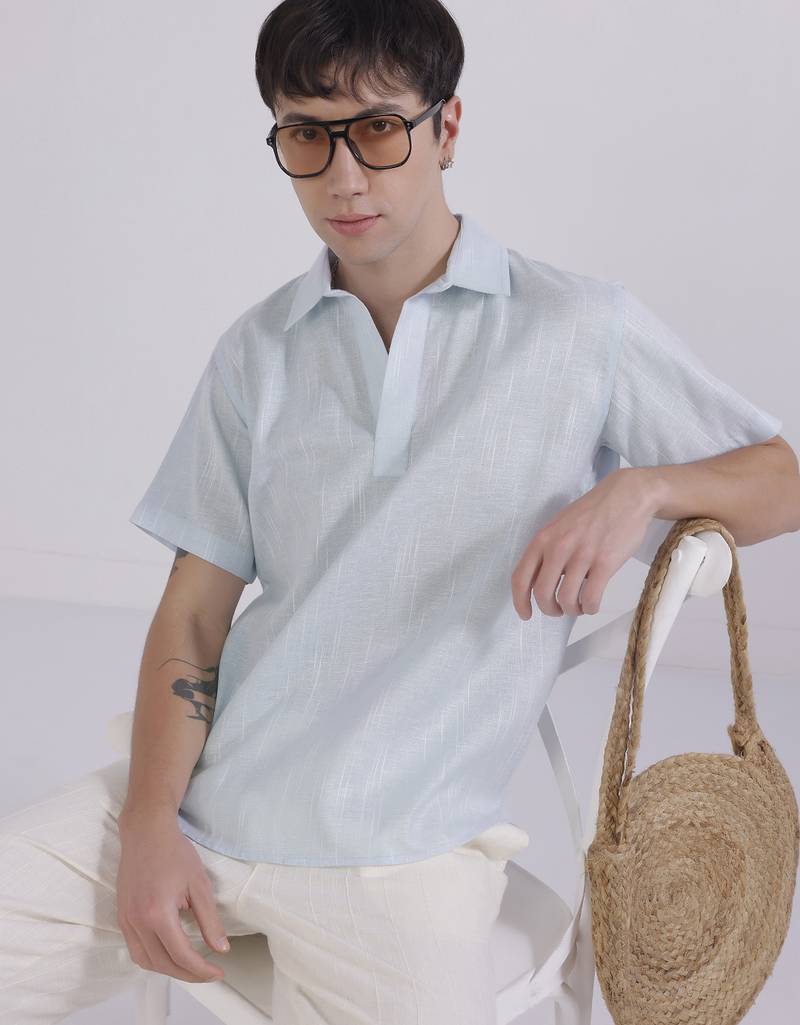 Blue linen collared shirt