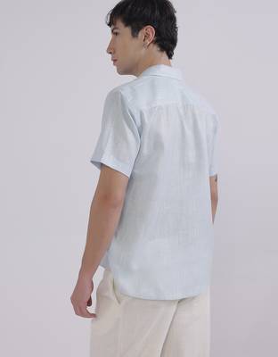Blue linen collared shirt 2