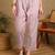 Women mauve ethnic motifs embroidered cotton front slit chikankari kurta with trousers