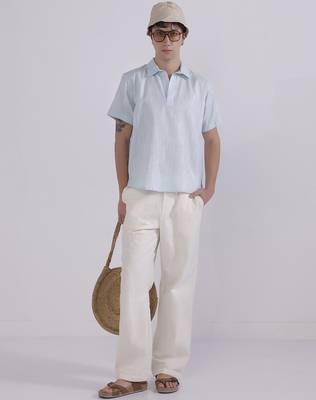 Blue linen collared shirt 3