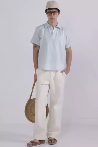 Blue linen collared shirt