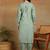 Women green ethnic motifs embroidered cotton front slit chikankari kurta with trousers