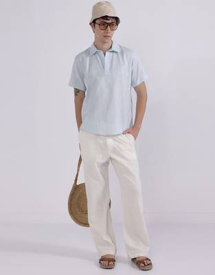 Blue linen collared shirt 4