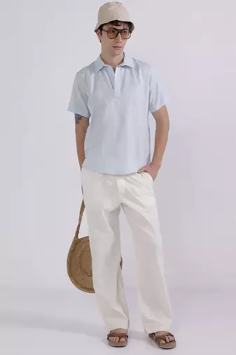 Blue linen collared shirt