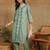 Women green ethnic motifs embroidered cotton front slit chikankari kurta with trousers