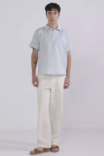 Blue linen collared shirt