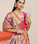 Pink woven tissue party wear saree with blouse piece