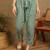 Women green ethnic motifs embroidered cotton front slit chikankari kurta with trousers