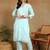 Women sky blue ethnic motifs embroidered cotton chikankari kurta set with palazzo
