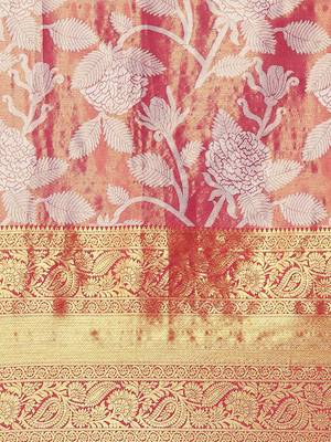 Pink woven tissue party wear saree with blouse piece 4