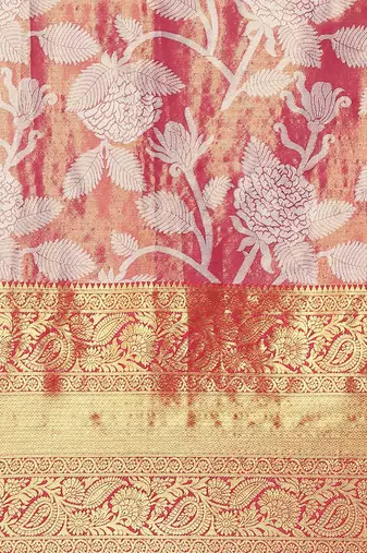 Pink woven tissue party wear saree with blouse piece