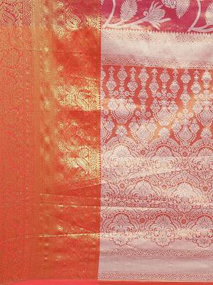Pink woven tissue party wear saree with blouse piece 5