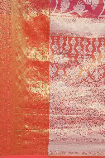 Pink woven tissue party wear saree with blouse piece