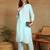 Women sky blue ethnic motifs embroidered cotton chikankari kurta set with palazzo