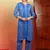 Women dark blue ethnic motifs embroidered cotton floral chikankari ombre kurta set with palazzo