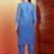 Women dark blue ethnic motifs embroidered cotton floral chikankari ombre kurta set with palazzo