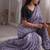 Stunning purple viscose rangoli silk saree with black embroidery and mirror work