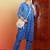 Women dark blue ethnic motifs embroidered cotton floral chikankari ombre kurta set with palazzo