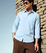 Solid blue cotton shirt for men