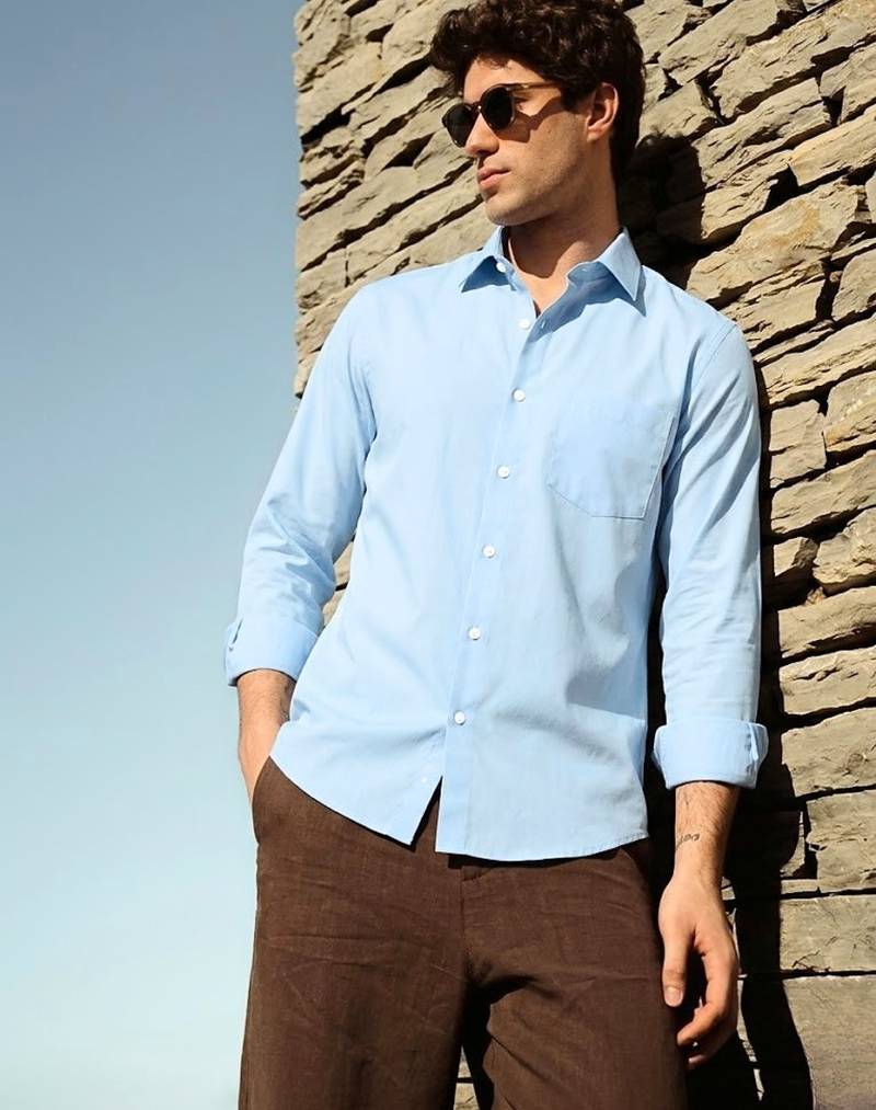 Solid blue cotton shirt for men