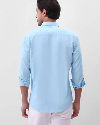 Solid blue cotton shirt for men 2