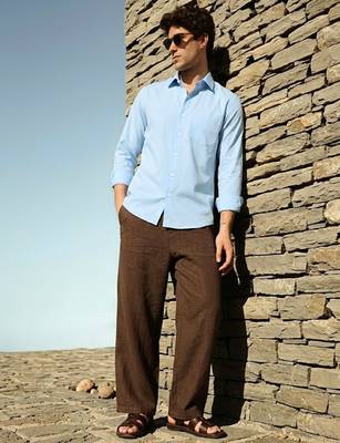 Solid blue cotton shirt for men 3