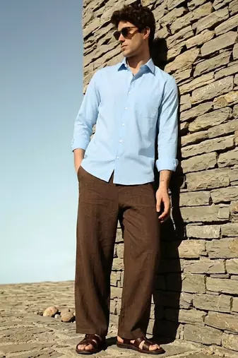 Solid blue cotton shirt for men