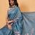 Teal woven silk blend ethnic saree with blouse piece