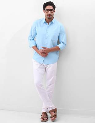 Solid blue cotton shirt for men 4